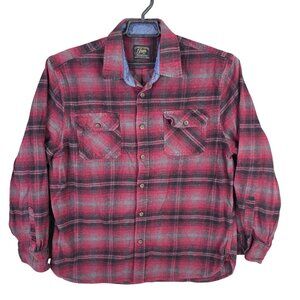 Mens Jachs Red Black Gray Plaid Button Up Shirt Long Sleeve Cotton Size XL
